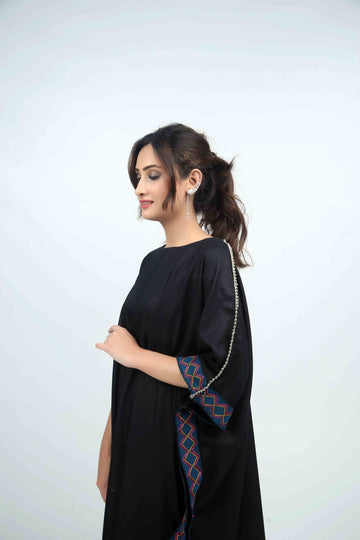 Black With Blue Diamond Border Marina Kaftan